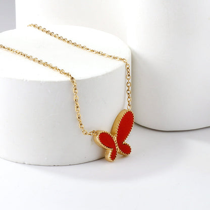 Red Butterfly Pendant Necklace 40+6cm asonjewelry