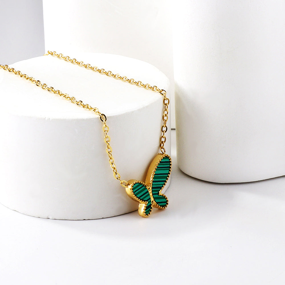 Green Horizontal Butterfly Pendant Necklace 40+7cm asonjewelry