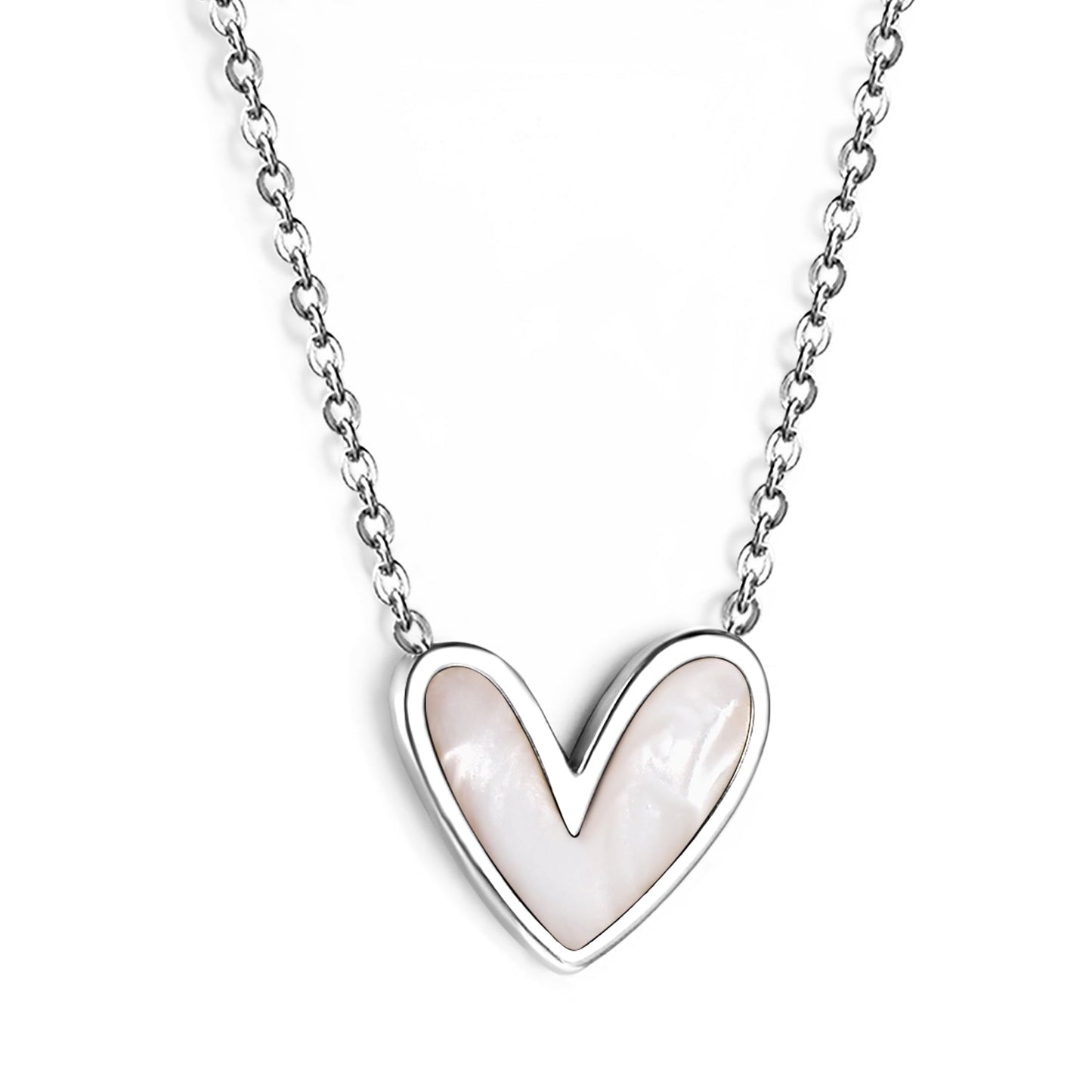 White Shell Heart Pendant Necklace 40+5cm asonjewelry