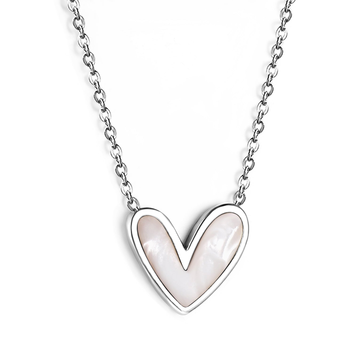 White Shell Heart Pendant Necklace 40+5cm asonjewelry
