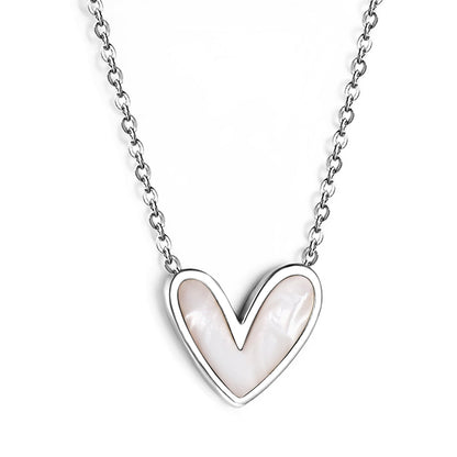 White Shell Heart Pendant Necklace 40+5cm asonjewelry