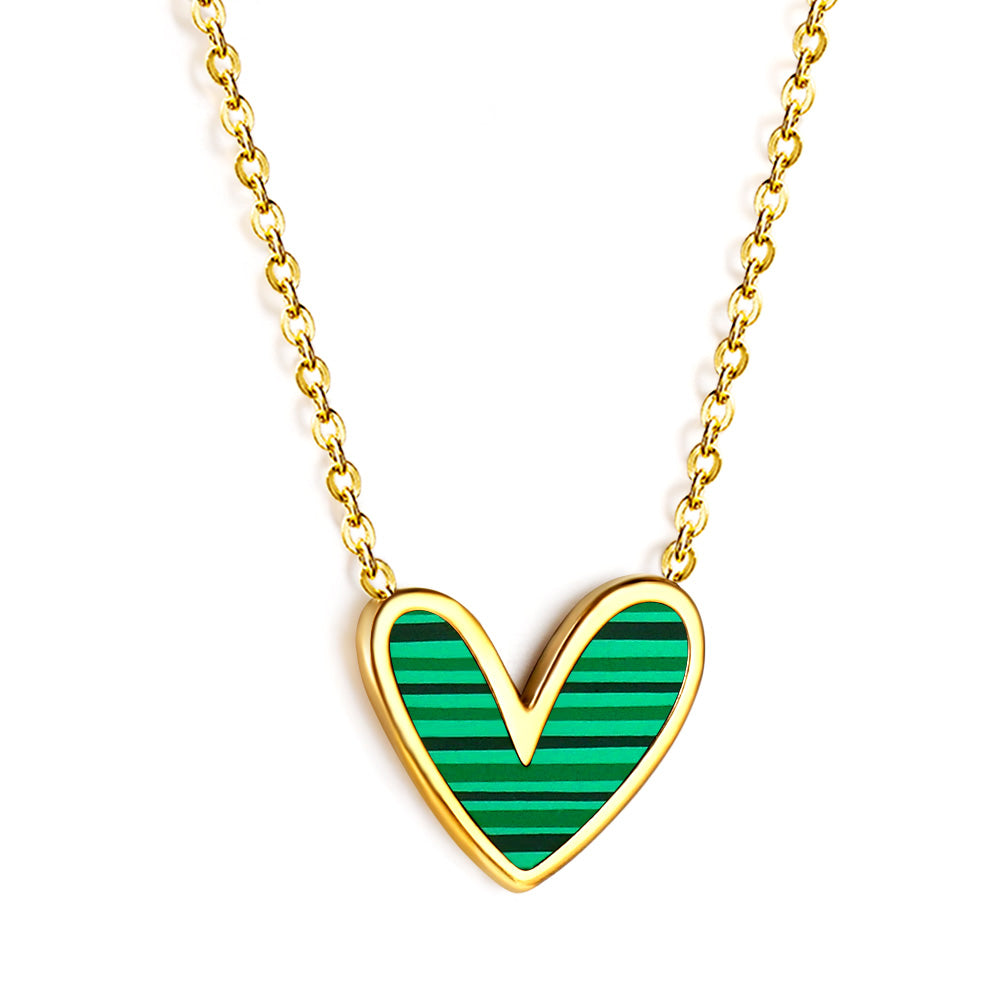 Green Horizontal Shell Heart Pendant Necklace 40+5cm asonjewelry