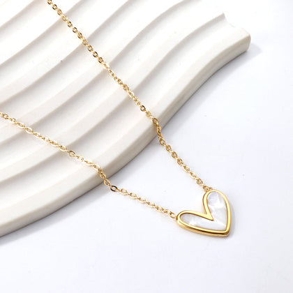 White Shell Heart Pendant Necklace 40+5cm asonjewelry