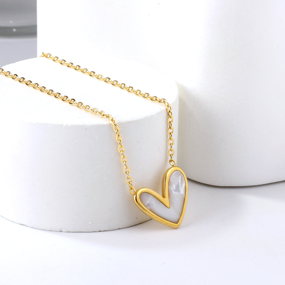 White Shell Heart Pendant Necklace 40+5cm asonjewelry