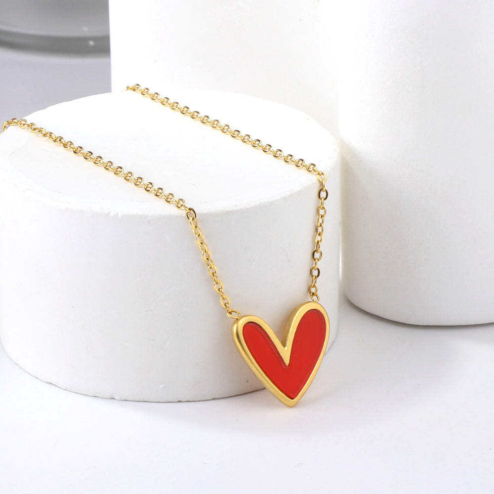 Red Shell Heart Pendant Necklace 40+5cm asonjewelry