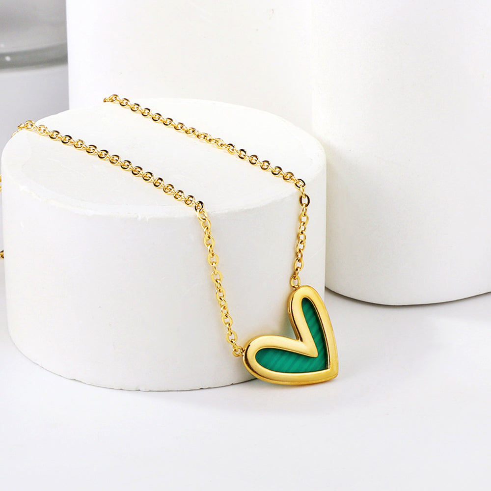 Green Horizontal Shell Heart Pendant Necklace 40+5cm asonjewelry