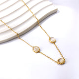 Three Square White & Black & Green Cat's Eye Stones Pendant Necklace 42+5cm