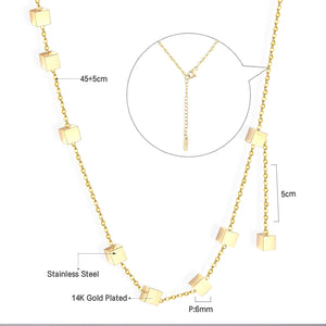 Golden Square Pendant Necklace with Diamonds 14K 45+5cm