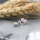 12 pairs 6.5mm Steel Flower Pink Clapper Plug Earrings