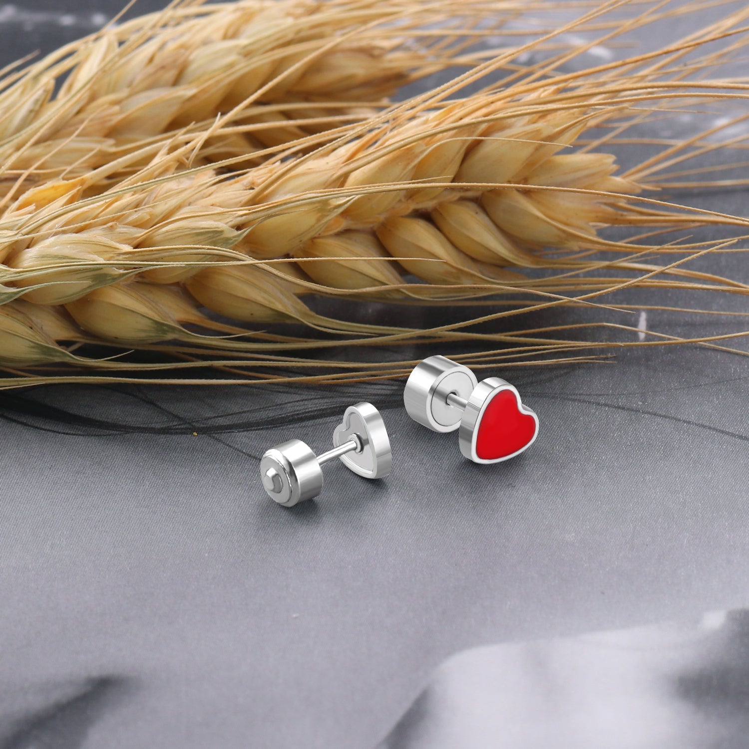 12 pairs Steel Heart Red Clip-On Earrings asonjewelry