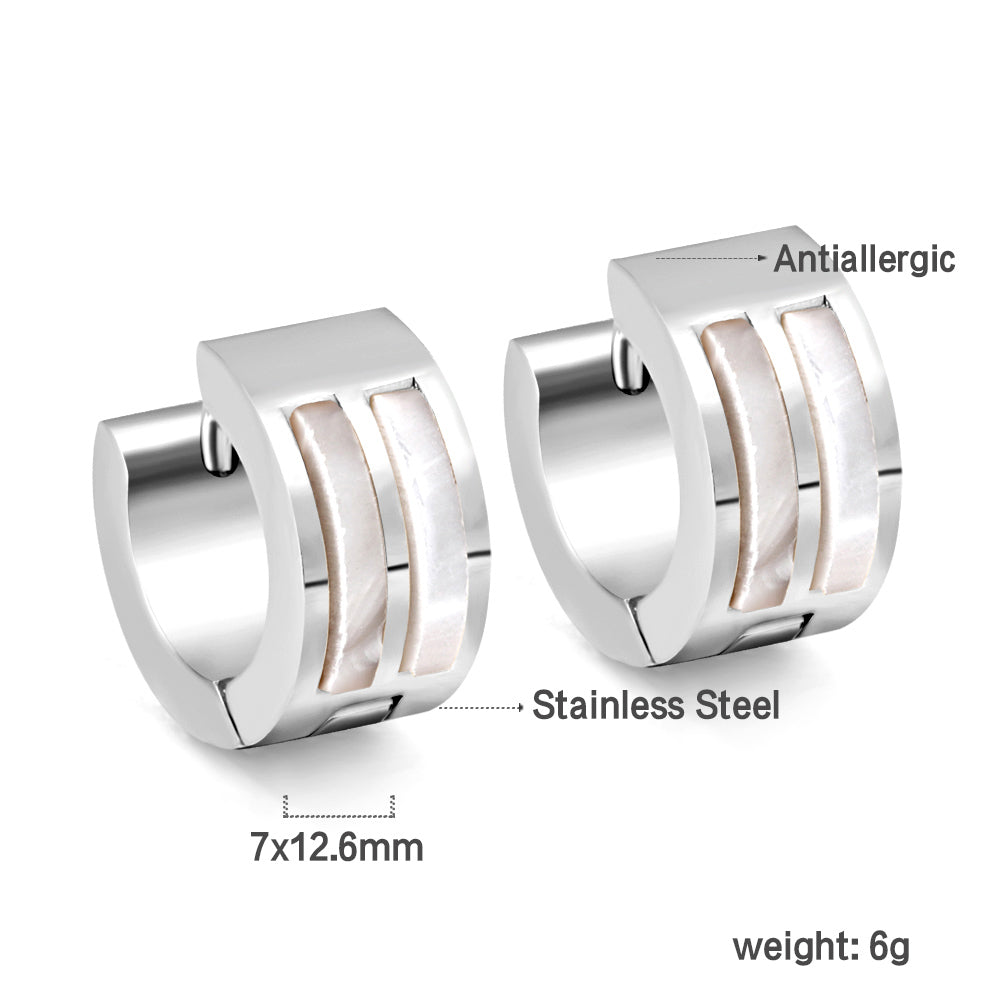 Gold round earrings with double white shells 7*13.5mm asonjewelry