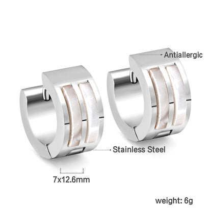 Gold round earrings with double white shells 7*13.5mm asonjewelry