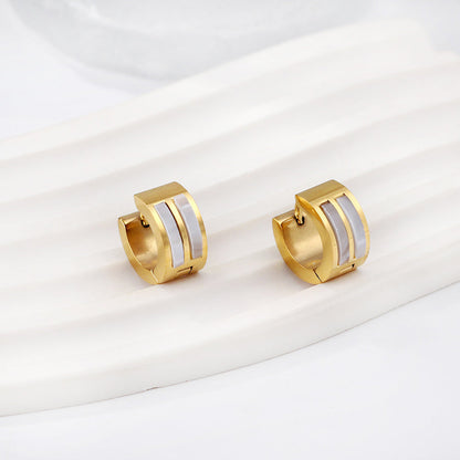 Gold round earrings with double white shells 7*13.5mm asonjewelry