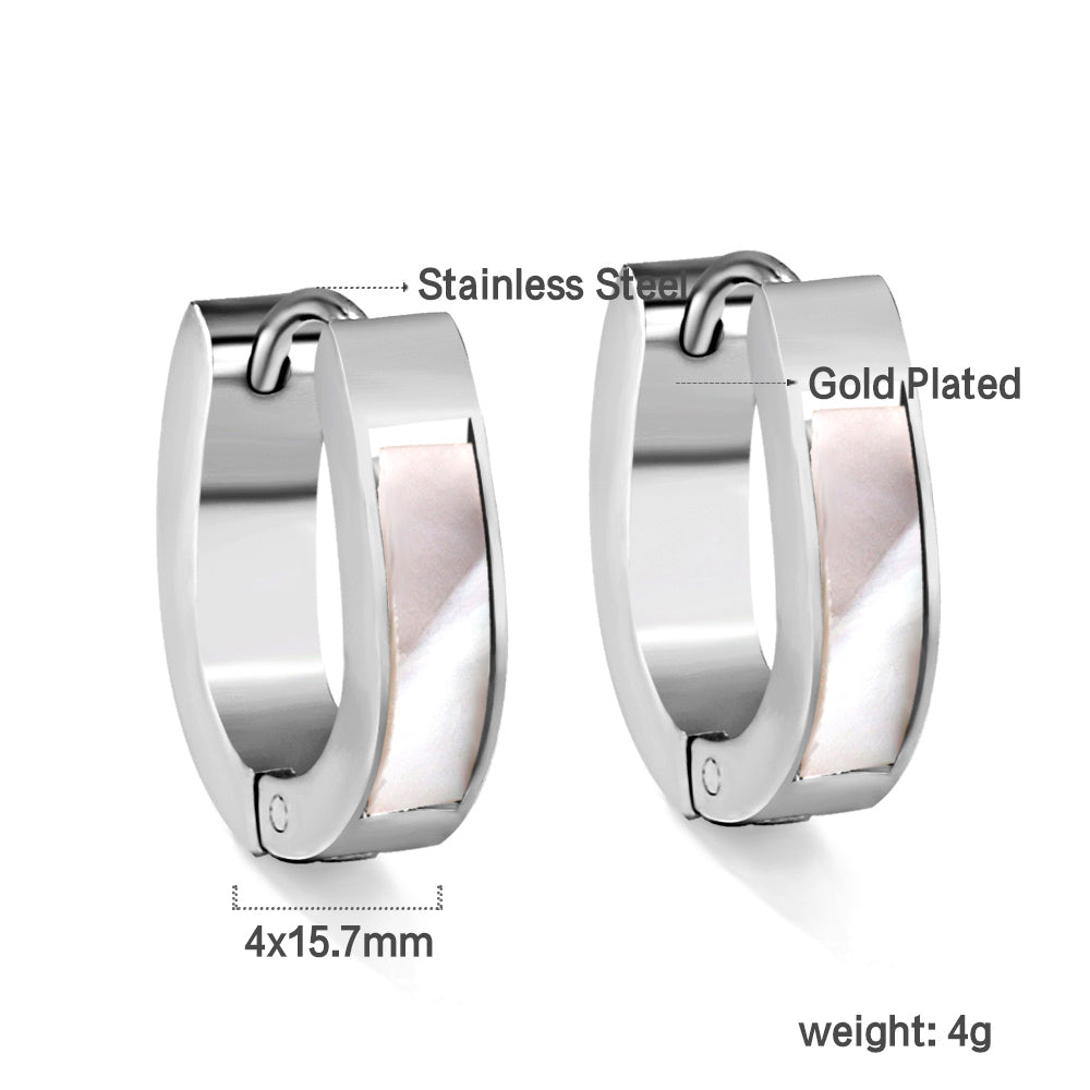 Gold oval earrings with white shells 4*13*16mm asonjewelry