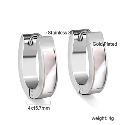 Gold oval earrings with white shells 4*13*16mm asonjewelry