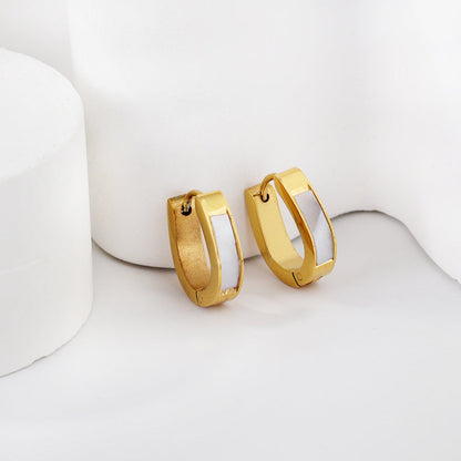Gold oval earrings with white shells 4*13*16mm asonjewelry