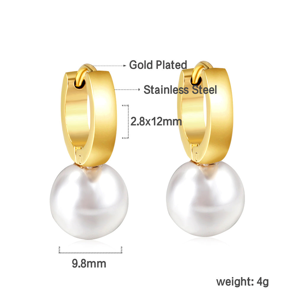 2.8x12mm circle with white pearl earrings asonjewelry