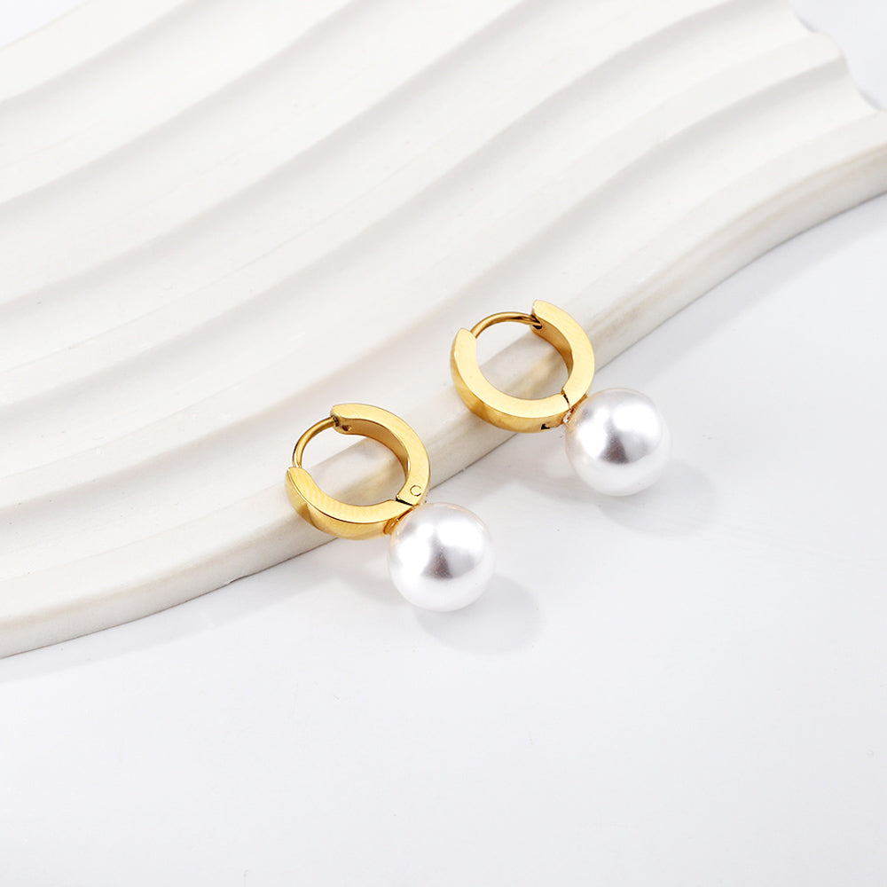 2.8x12mm circle with white pearl earrings asonjewelry