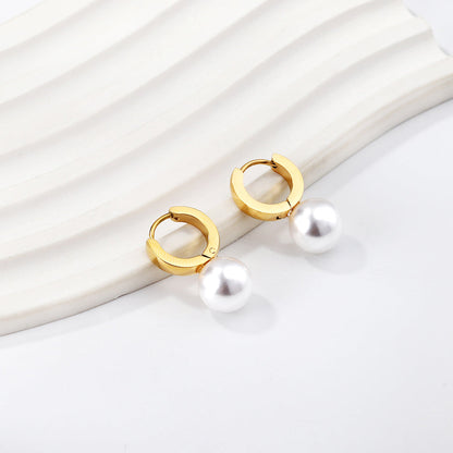 2.8x12mm circle with white pearl earrings asonjewelry