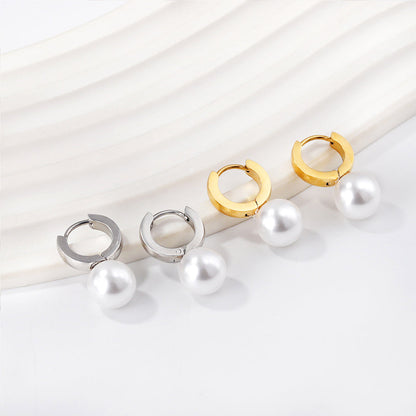 2.8x12mm circle with white pearl earrings asonjewelry