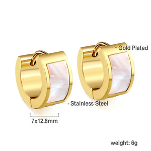 Gold round earrings with white shells 7*13.5mm