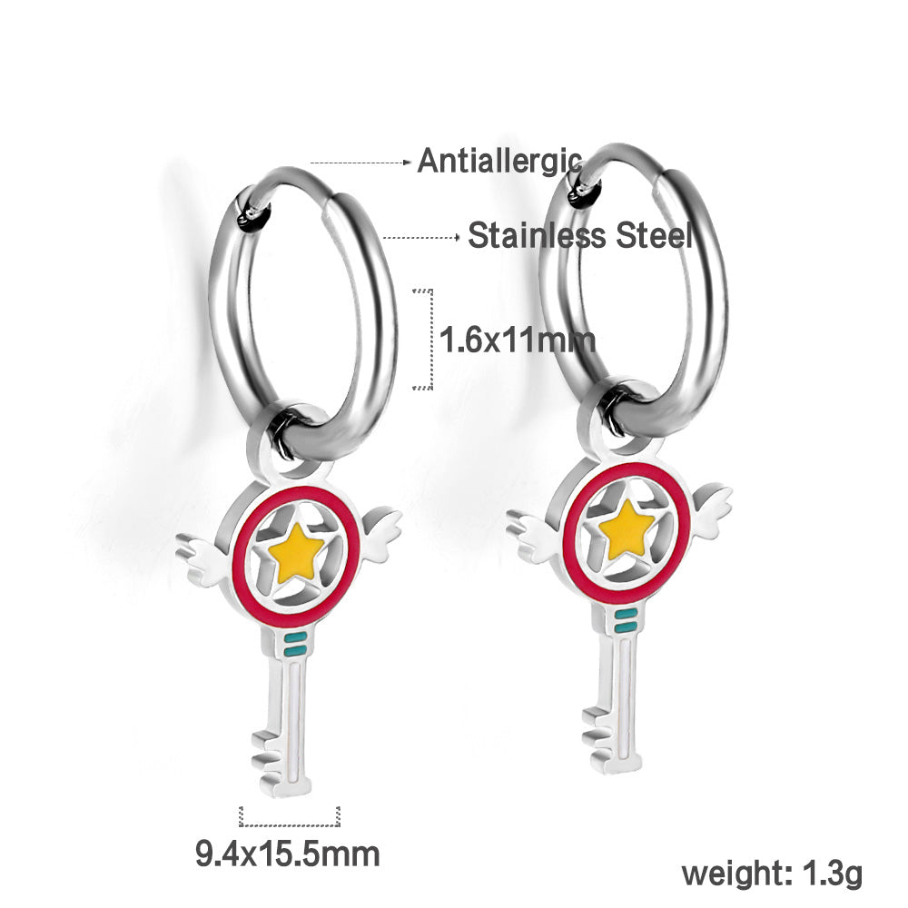 1.6x11mm Circle with Mixed Color Magic Wand Earrings asonjewelry