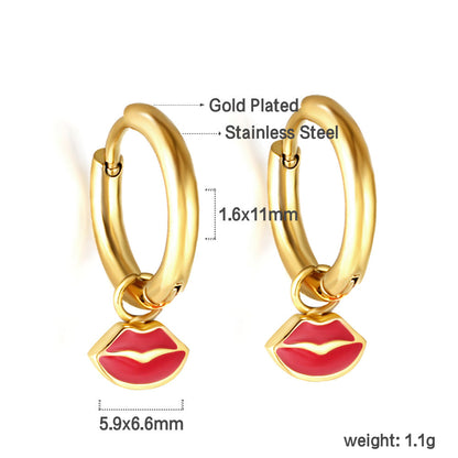 New 1.6x11mm Circle With Red Lips Earrings For Women asonjewelry