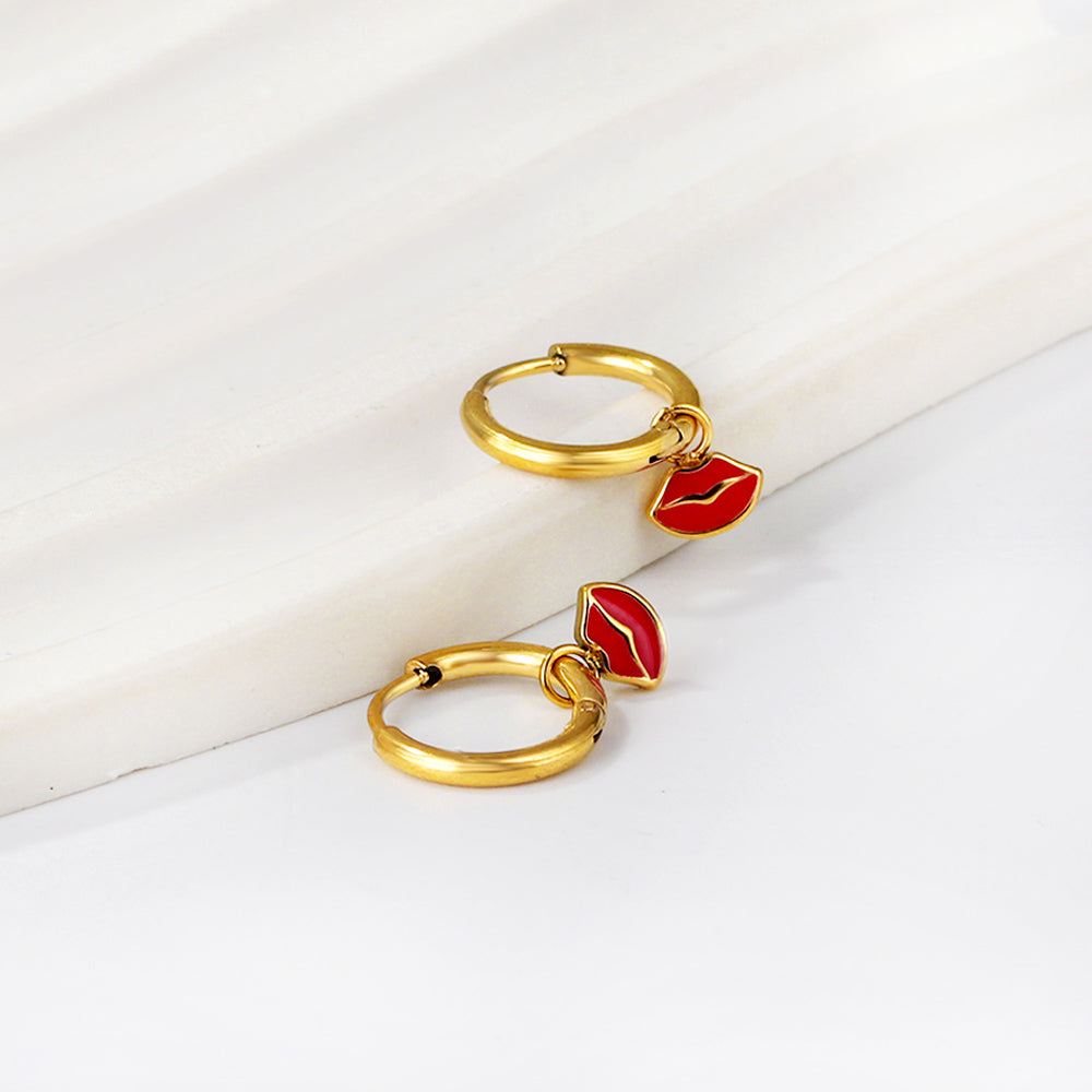 New 1.6x11mm Circle With Red Lips Earrings For Women asonjewelry