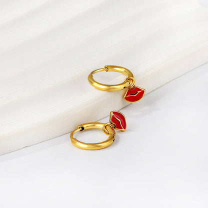New 1.6x11mm Circle With Red Lips Earrings For Women asonjewelry