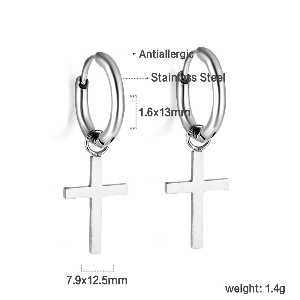 1.6x13.5mm Circle with Cross Earrings asonjewelry
