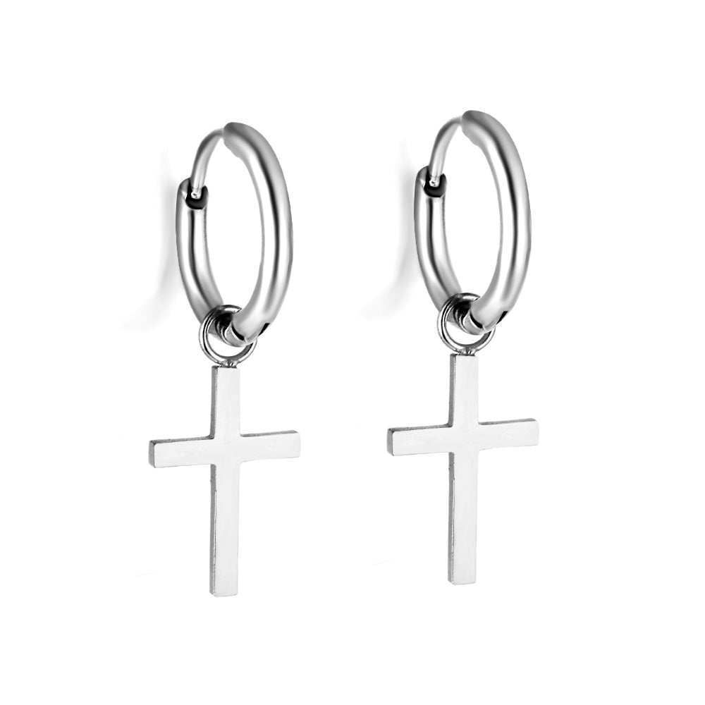 1.6x13.5mm Circle with Cross Earrings asonjewelry