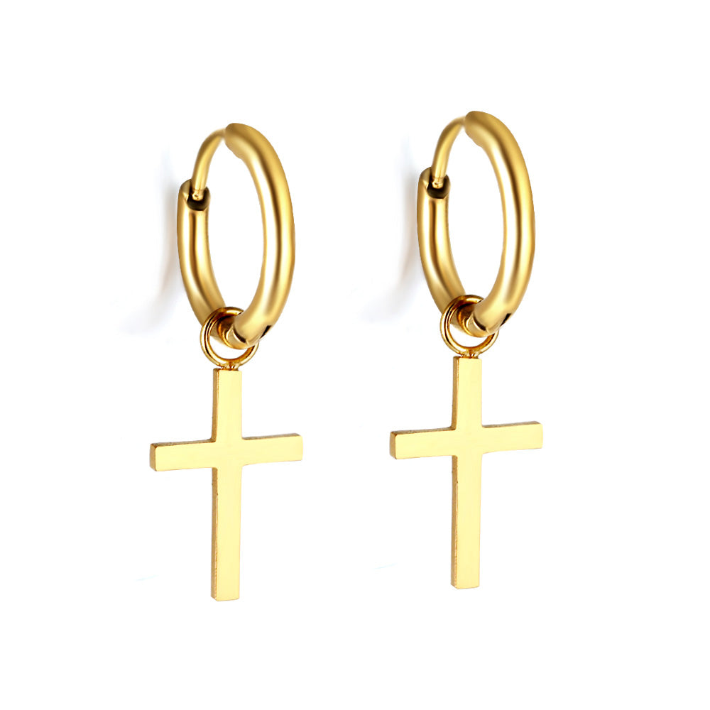 1.6x13.5mm Circle with Cross Earrings asonjewelry