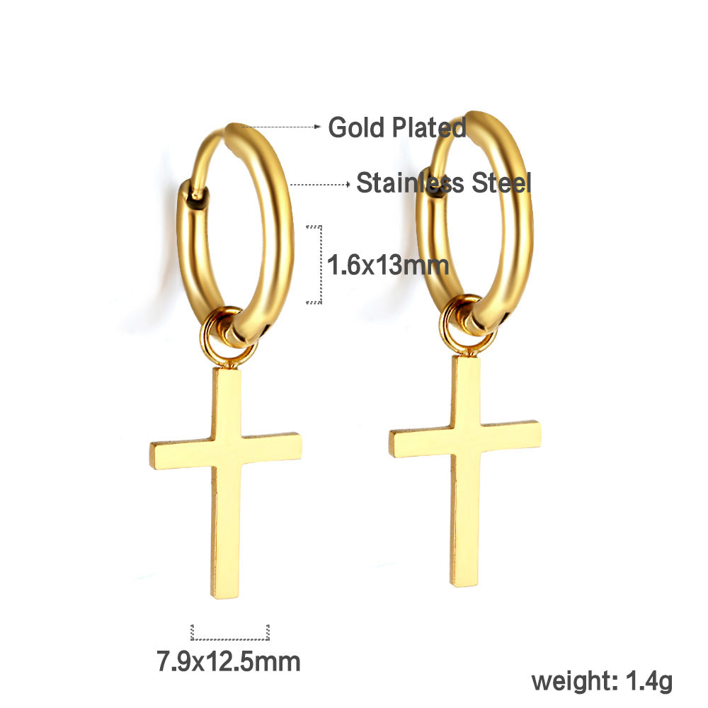 1.6x13.5mm Circle with Cross Earrings asonjewelry