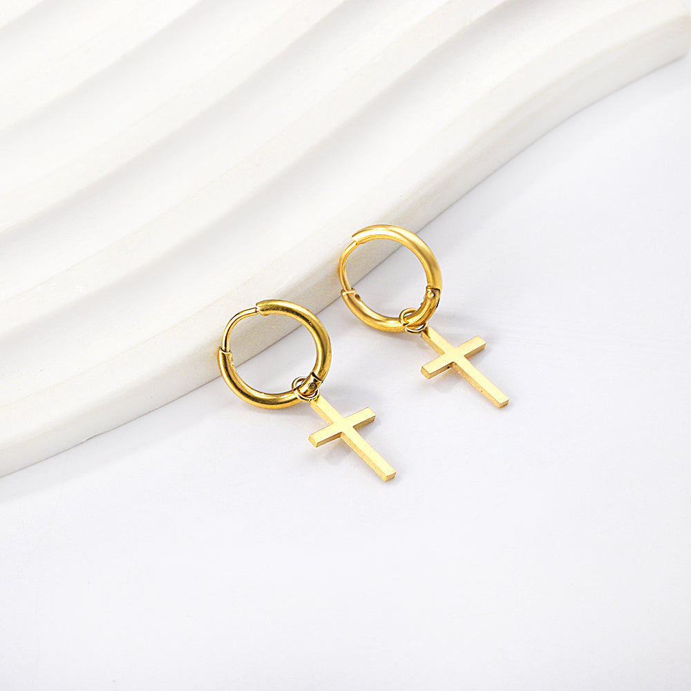 1.6x13.5mm Circle with Cross Earrings asonjewelry