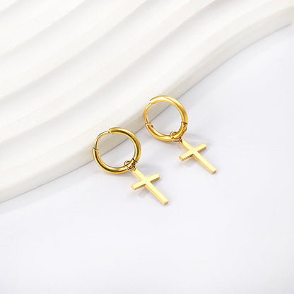 1.6x13.5mm Circle with Cross Earrings asonjewelry