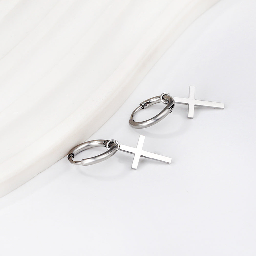 1.6x13.5mm Circle with Cross Earrings asonjewelry