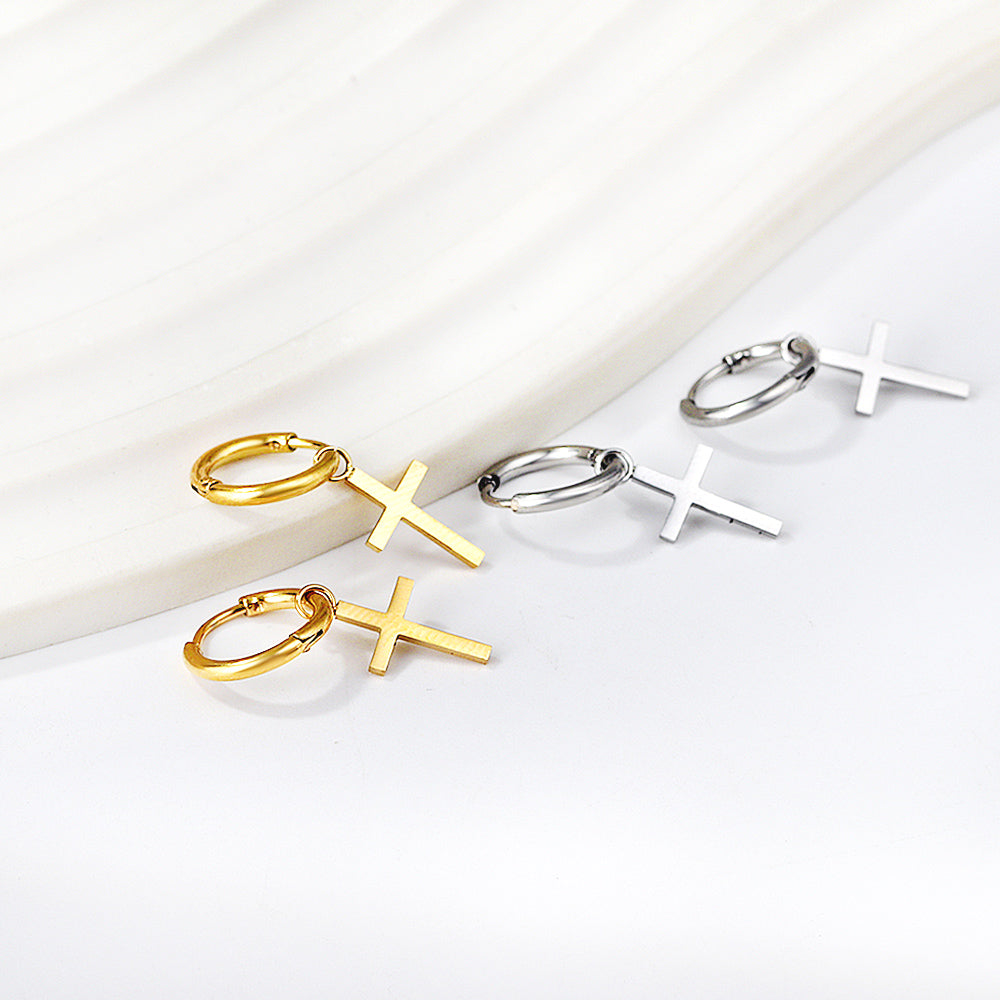 1.6x13.5mm Circle with Cross Earrings asonjewelry