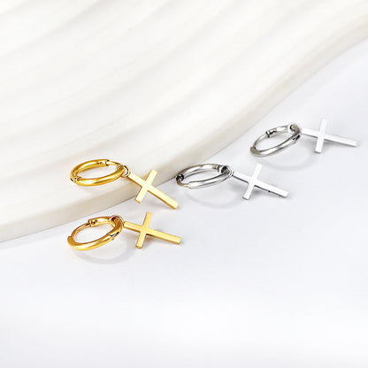 1.6x13.5mm Circle with Cross Earrings asonjewelry