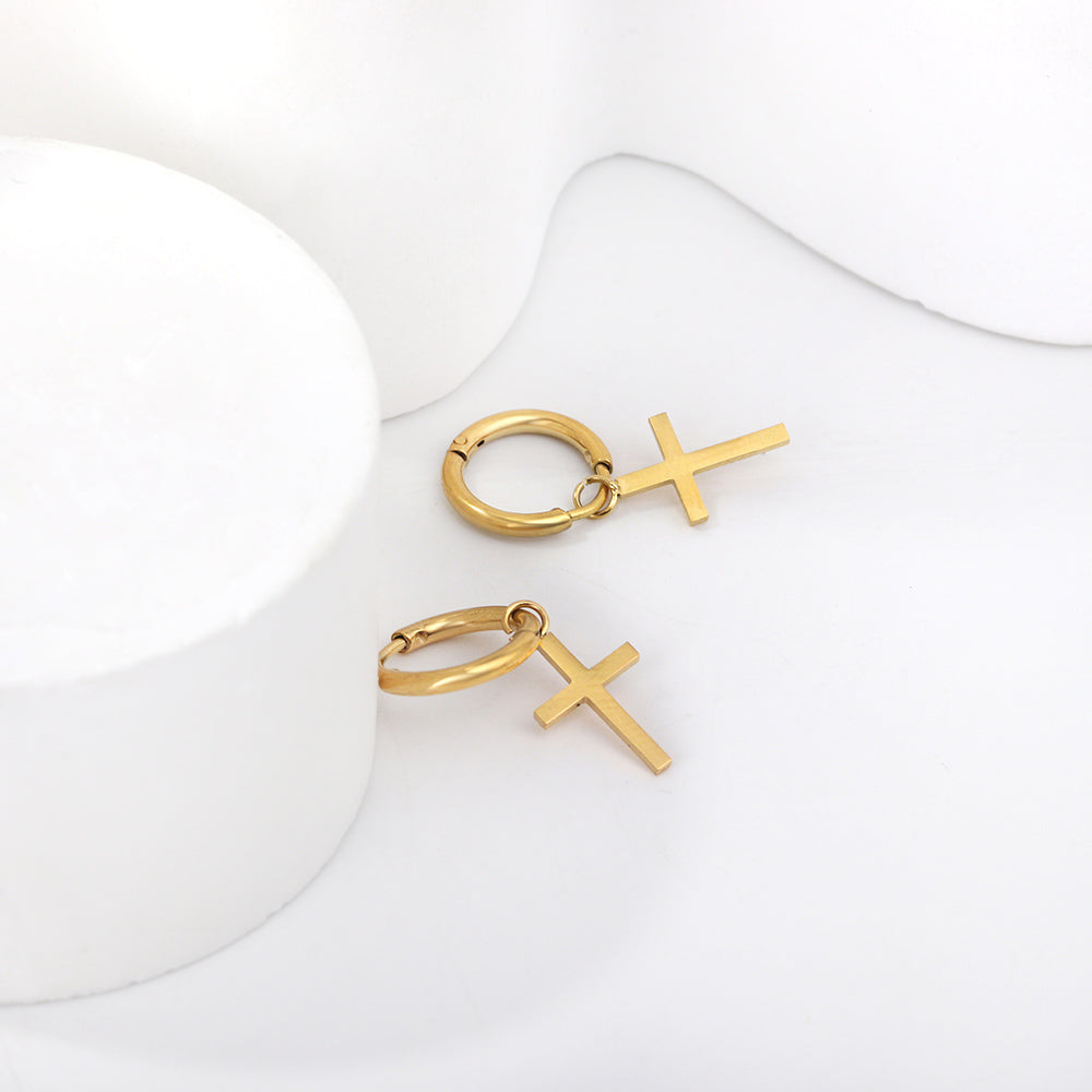 1.6x13.5mm Circle with Cross Earrings asonjewelry