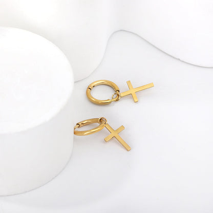 1.6x13.5mm Circle with Cross Earrings asonjewelry
