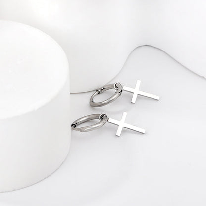 1.6x13.5mm Circle with Cross Earrings asonjewelry