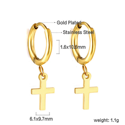Gold 1.6x11mm Circle with Cross Earrings asonjewelry