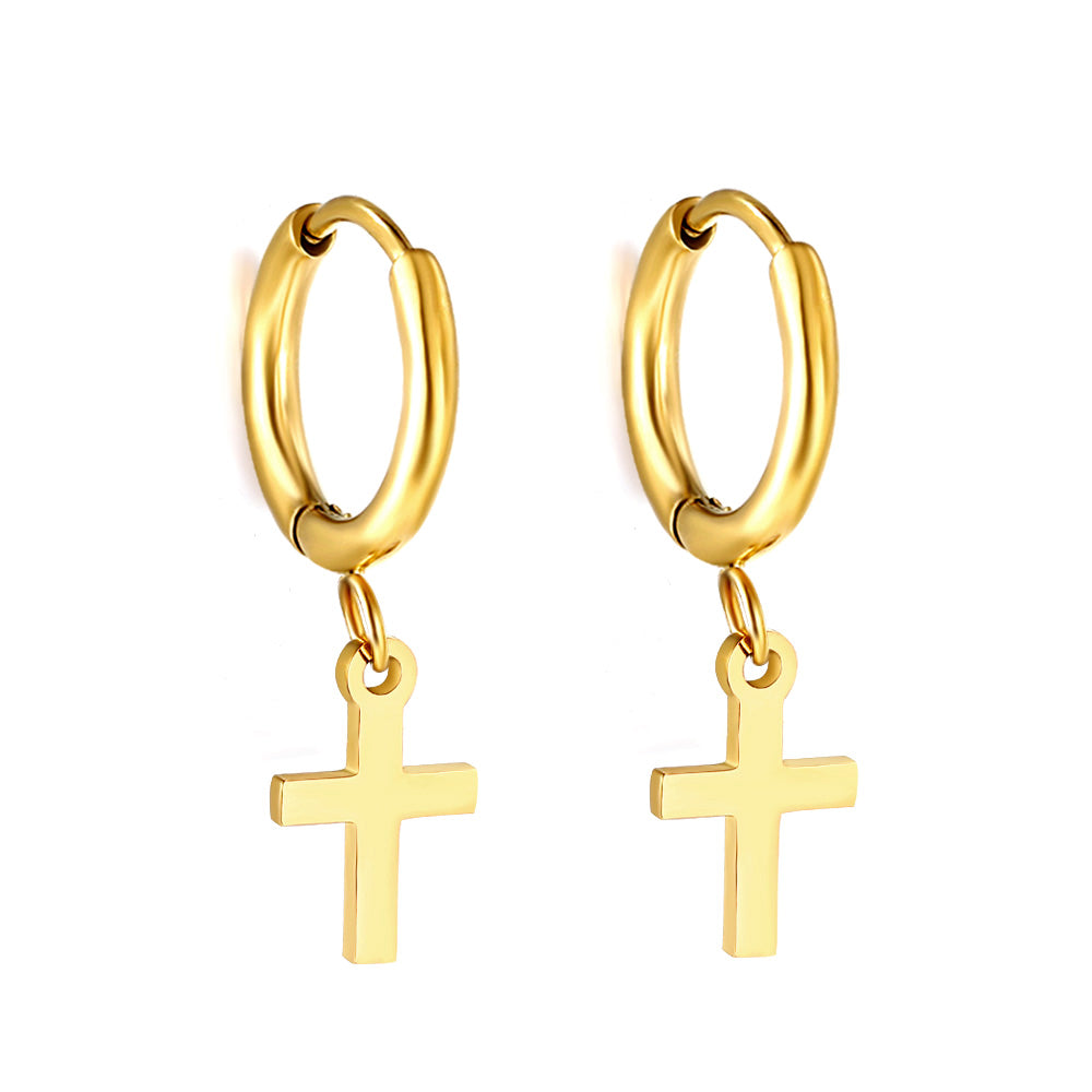 Gold 1.6x11mm Circle with Cross Earrings asonjewelry
