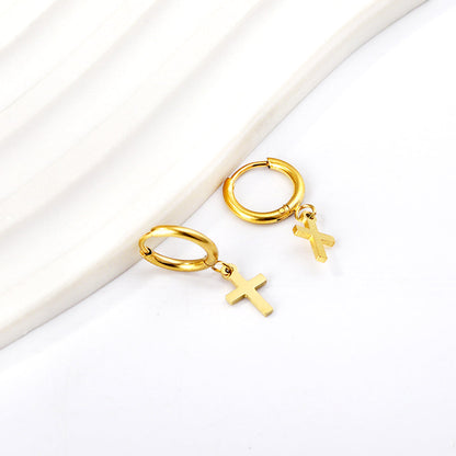 Gold 1.6x11mm Circle with Cross Earrings asonjewelry