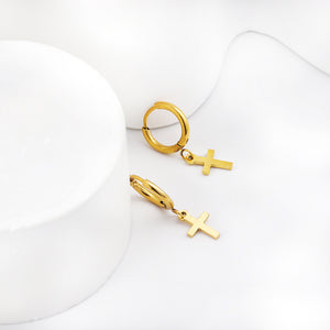 Gold 1.6x11mm Circle with Cross Earrings