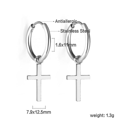 1.6x11mm Circle with Cross Earrings asonjewelry