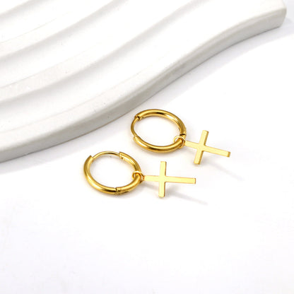 1.6x11mm Circle with Cross Earrings asonjewelry