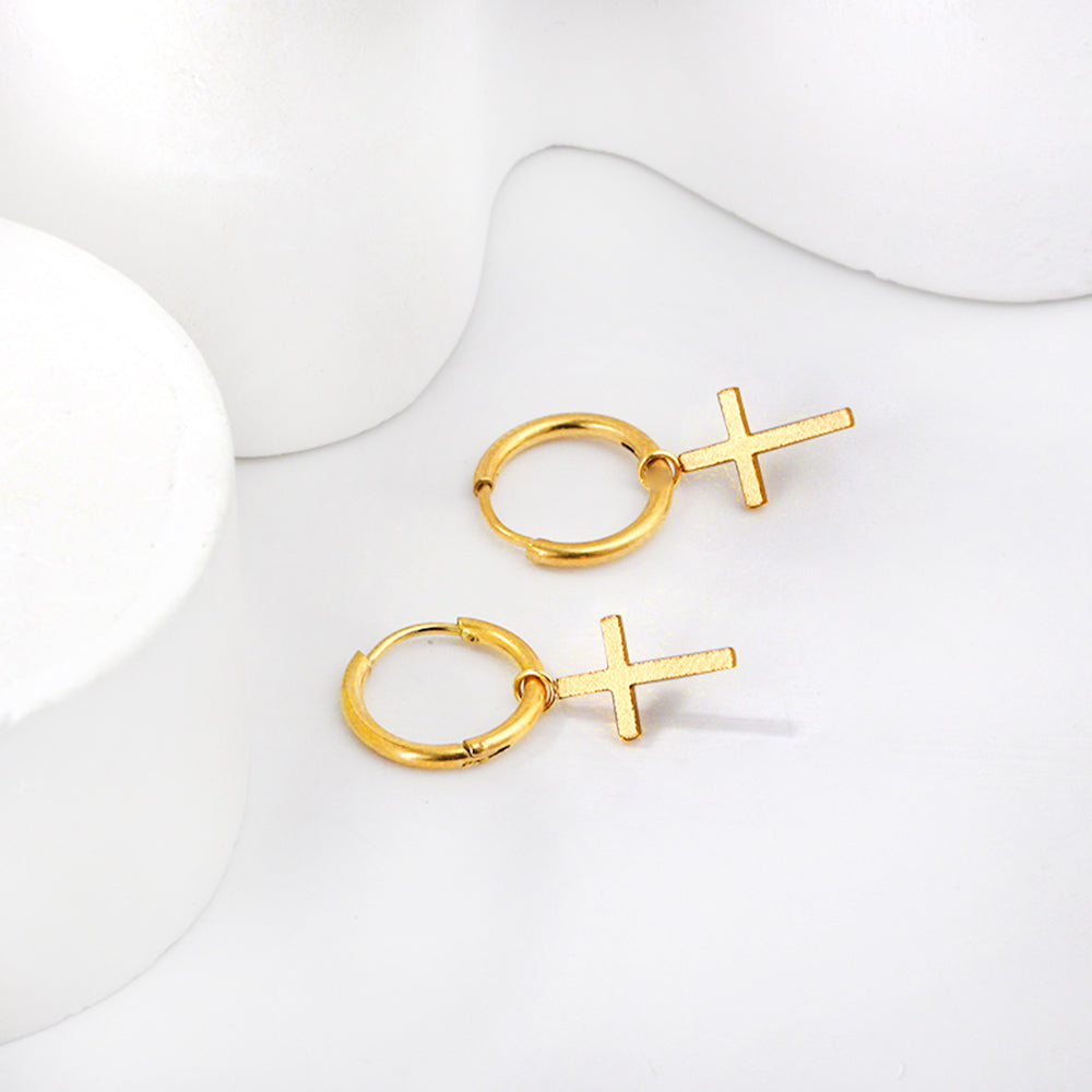 1.6x11mm Circle with Cross Earrings asonjewelry