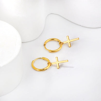 1.6x11mm Circle with Cross Earrings asonjewelry