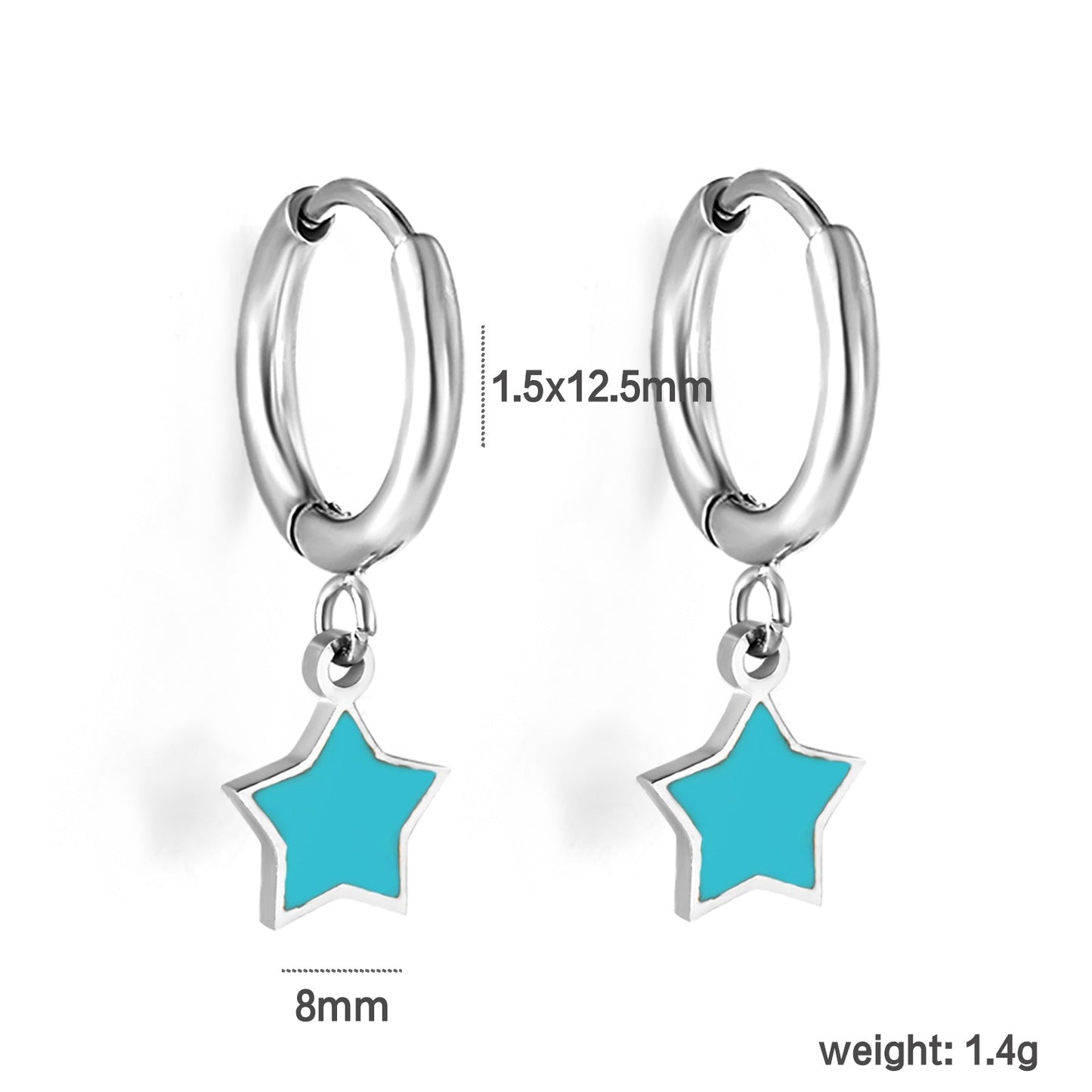 1.5x12.5mm Circle with Blue Star Earrings 8mm asonjewelry
